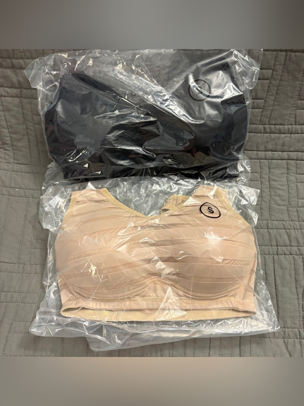 Rhonda Shear Striped Mesh Molded Cup Bra Nude/Black - Set of 2 Size Small 4108